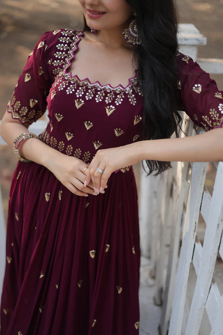 ZARI THREAD SEQUINS EMBROIDERY WORK GOWN(WD152)