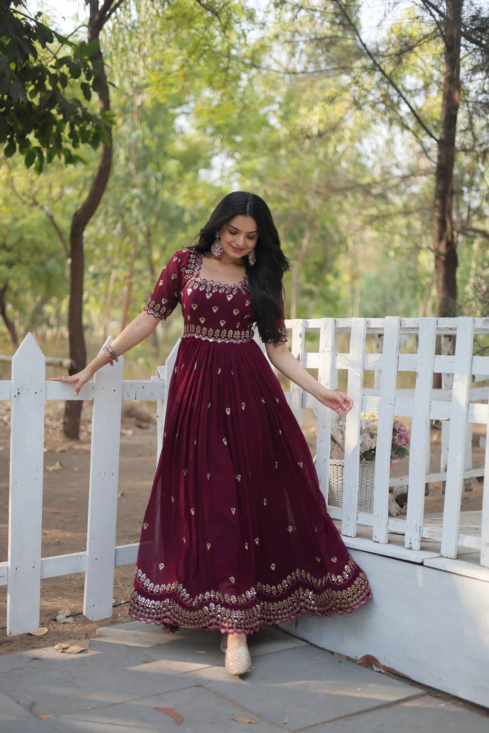 ZARI THREAD SEQUINS EMBROIDERY WORK GOWN(WD152)