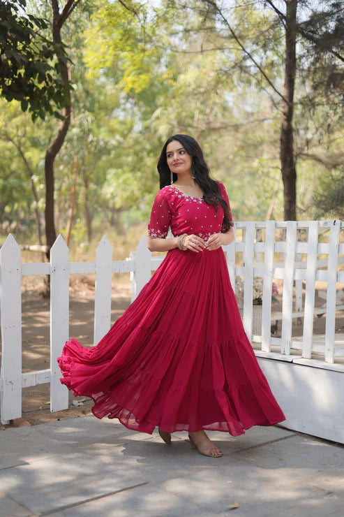 FESTIVAL SPECIAL BEADS EMBROIDERY WORK GOWN(WD47)