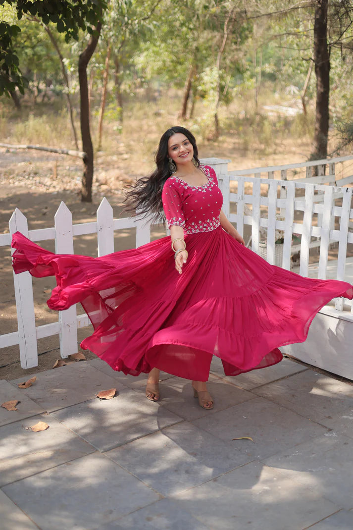 FESTIVAL SPECIAL BEADS EMBROIDERY WORK GOWN(WD47)