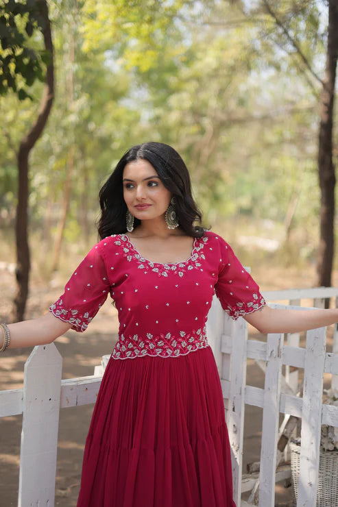 FESTIVAL SPECIAL BEADS EMBROIDERY WORK GOWN(WD47)