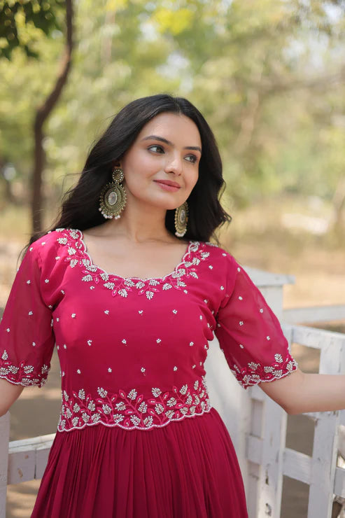 FESTIVAL SPECIAL BEADS EMBROIDERY WORK GOWN(WD47)