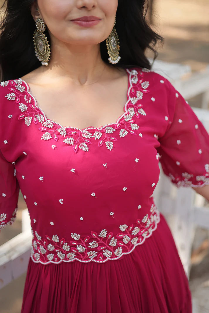 FESTIVAL SPECIAL BEADS EMBROIDERY WORK GOWN(WD47)