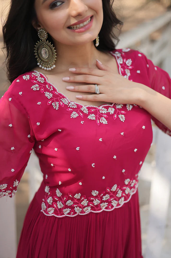 FESTIVAL SPECIAL BEADS EMBROIDERY WORK GOWN(WD47)