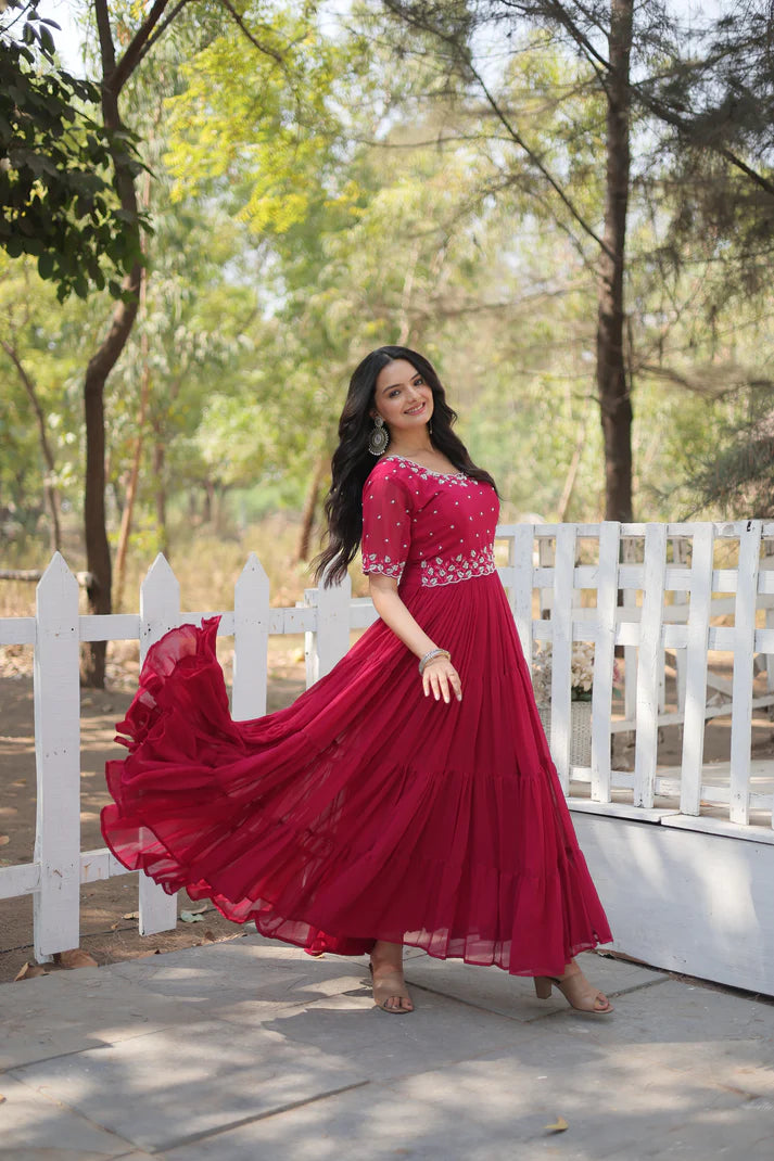FESTIVAL SPECIAL BEADS EMBROIDERY WORK GOWN(WD47)