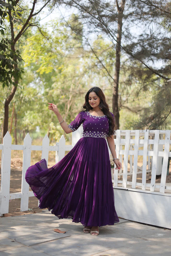 FESTIVAL SPECIAL BEADS EMBROIDERY WORK GOWN(WD47) (01)