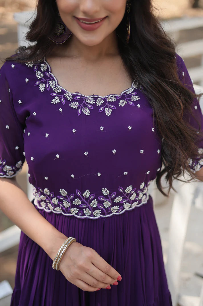 FESTIVAL SPECIAL BEADS EMBROIDERY WORK GOWN(WD47) (01)