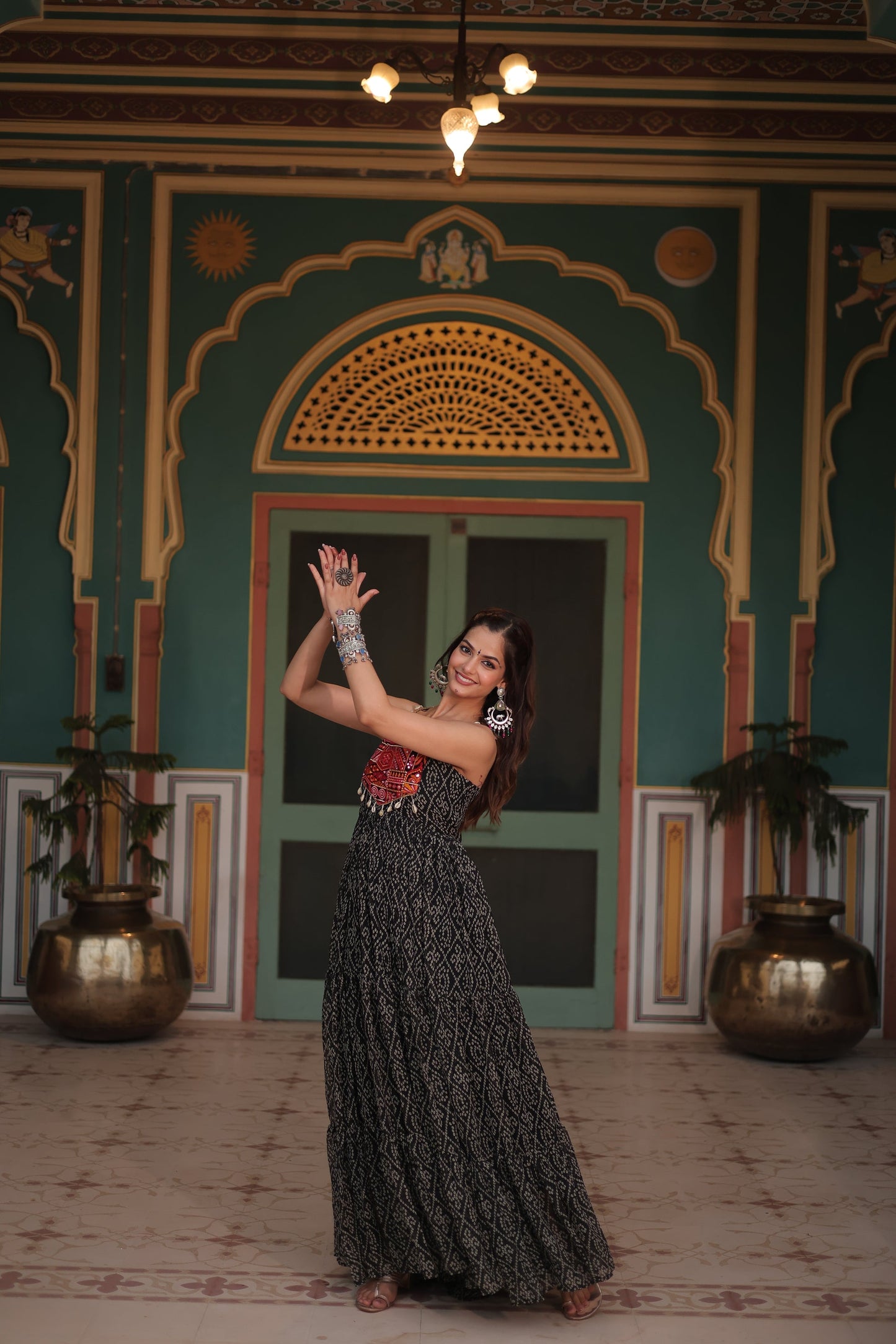 NAVRATRI SPECIAL BANDHANI PRINT PATCHWORK GOWN (WDN48) 01