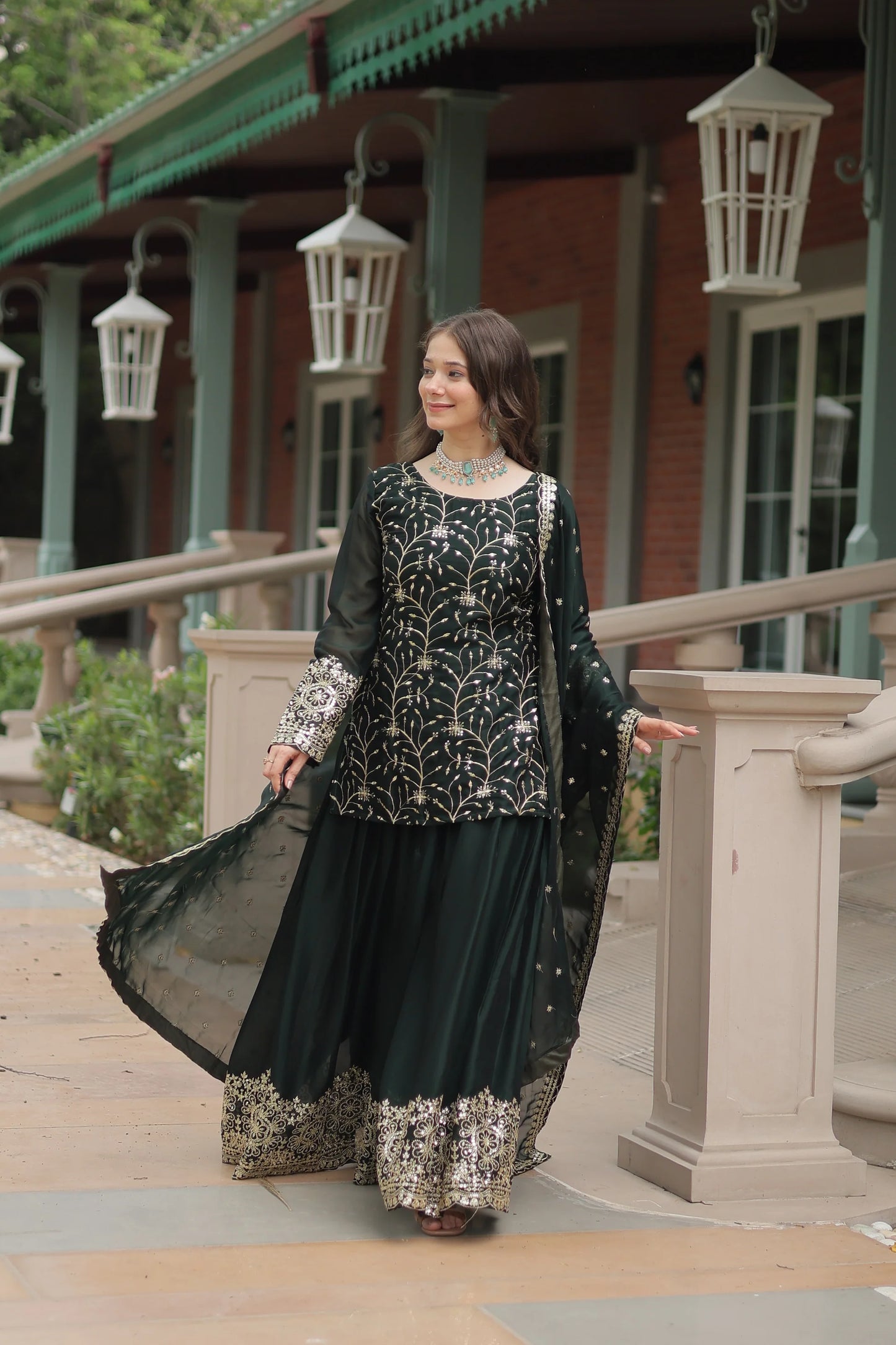 WEDDING SPECIAL RANGOLI SILK SEQUINS EMBROIDERED KURTI PLAZZO WITH DUPATTA(WD132)