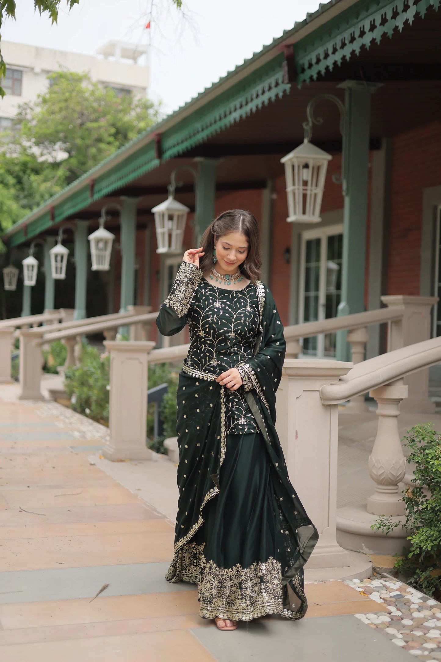 WEDDING SPECIAL RANGOLI SILK SEQUINS EMBROIDERED KURTI PLAZZO WITH DUPATTA(WD132)