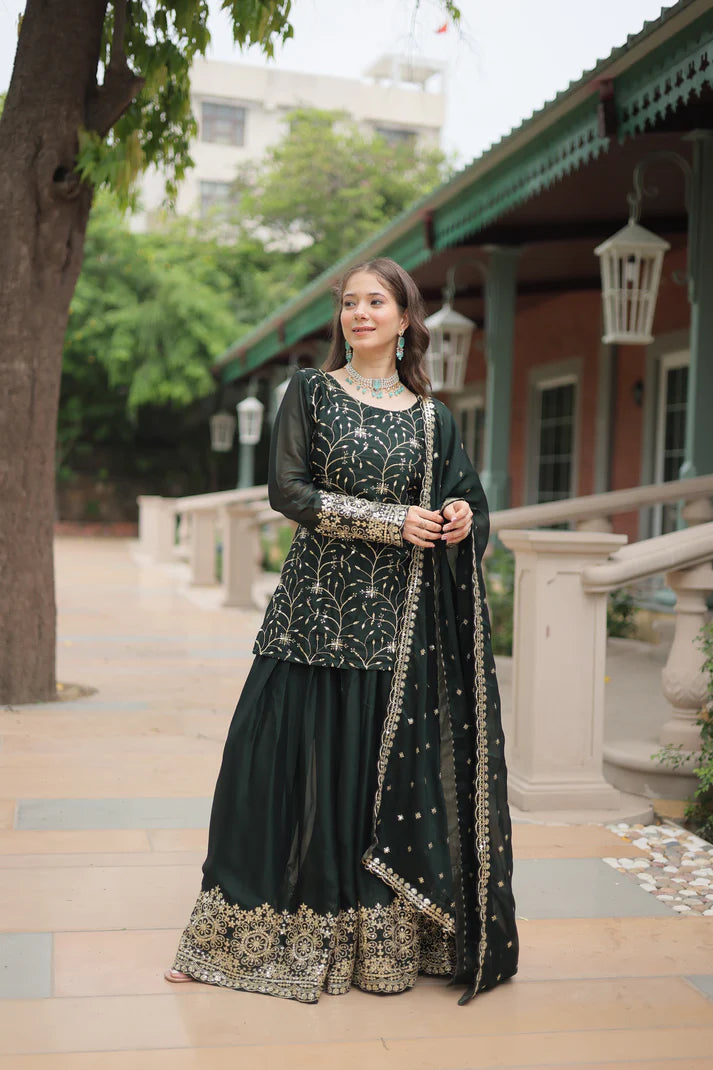WEDDING SPECIAL RANGOLI SILK SEQUINS EMBROIDERED KURTI PLAZZO WITH DUPATTA(WD132)
