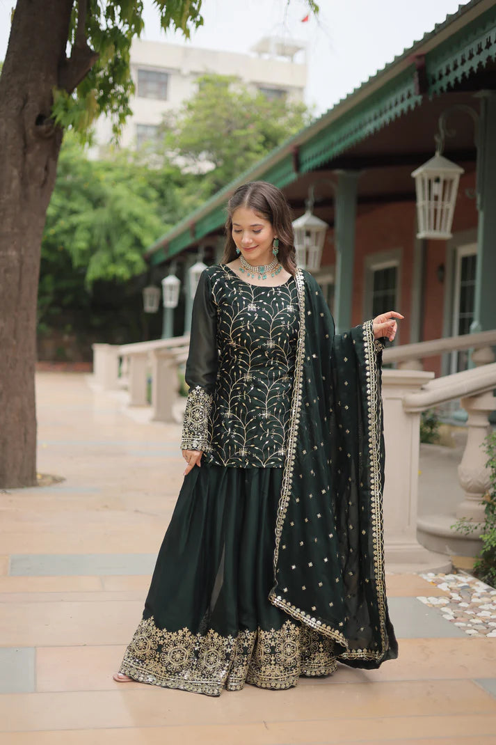 WEDDING SPECIAL RANGOLI SILK SEQUINS EMBROIDERED KURTI PLAZZO WITH DUPATTA(WD132)