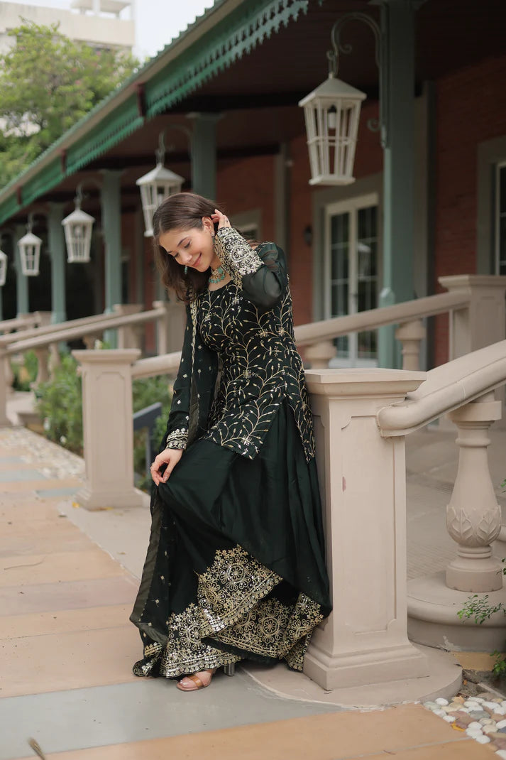WEDDING SPECIAL RANGOLI SILK SEQUINS EMBROIDERED KURTI PLAZZO WITH DUPATTA(WD132)