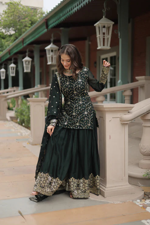 WEDDING SPECIAL RANGOLI SILK SEQUINS EMBROIDERED KURTI PLAZZO WITH DUPATTA(WD132)