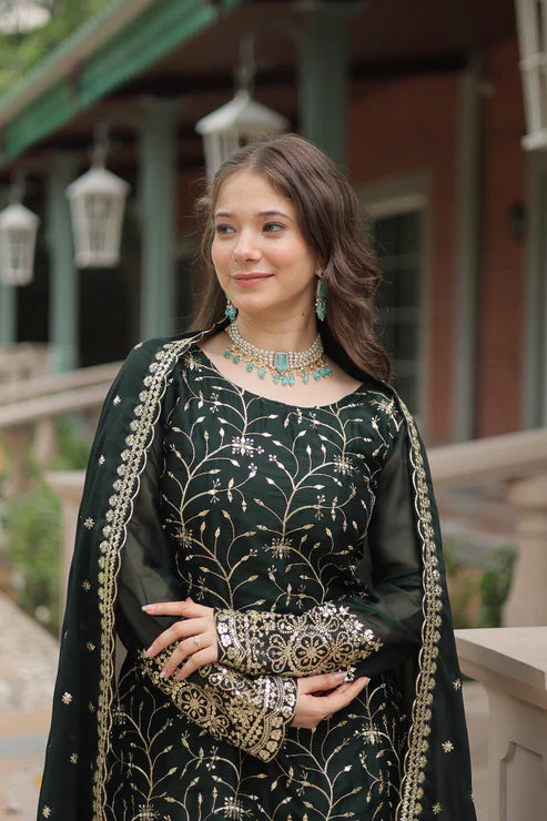 WEDDING SPECIAL RANGOLI SILK SEQUINS EMBROIDERED KURTI PLAZZO WITH DUPATTA(WD132)
