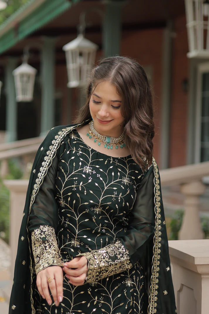 WEDDING SPECIAL RANGOLI SILK SEQUINS EMBROIDERED KURTI PLAZZO WITH DUPATTA(WD132)