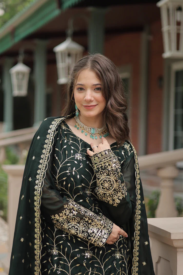 WEDDING SPECIAL RANGOLI SILK SEQUINS EMBROIDERED KURTI PLAZZO WITH DUPATTA(WD132)