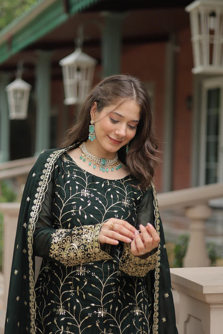WEDDING SPECIAL RANGOLI SILK SEQUINS EMBROIDERED KURTI PLAZZO WITH DUPATTA(WD132)