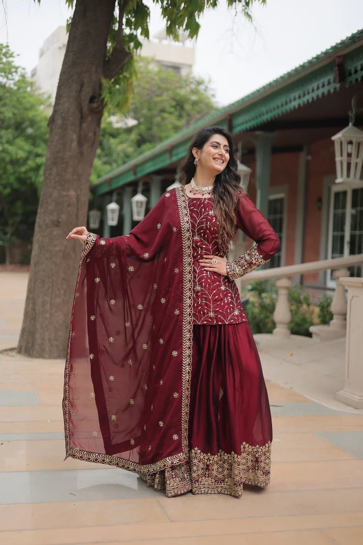 WEDDING SPECIAL RANGOLI SILK SEQUINS EMBROIDERED KURTI PLAZZO WITH DUPATTA(WD132) (01)