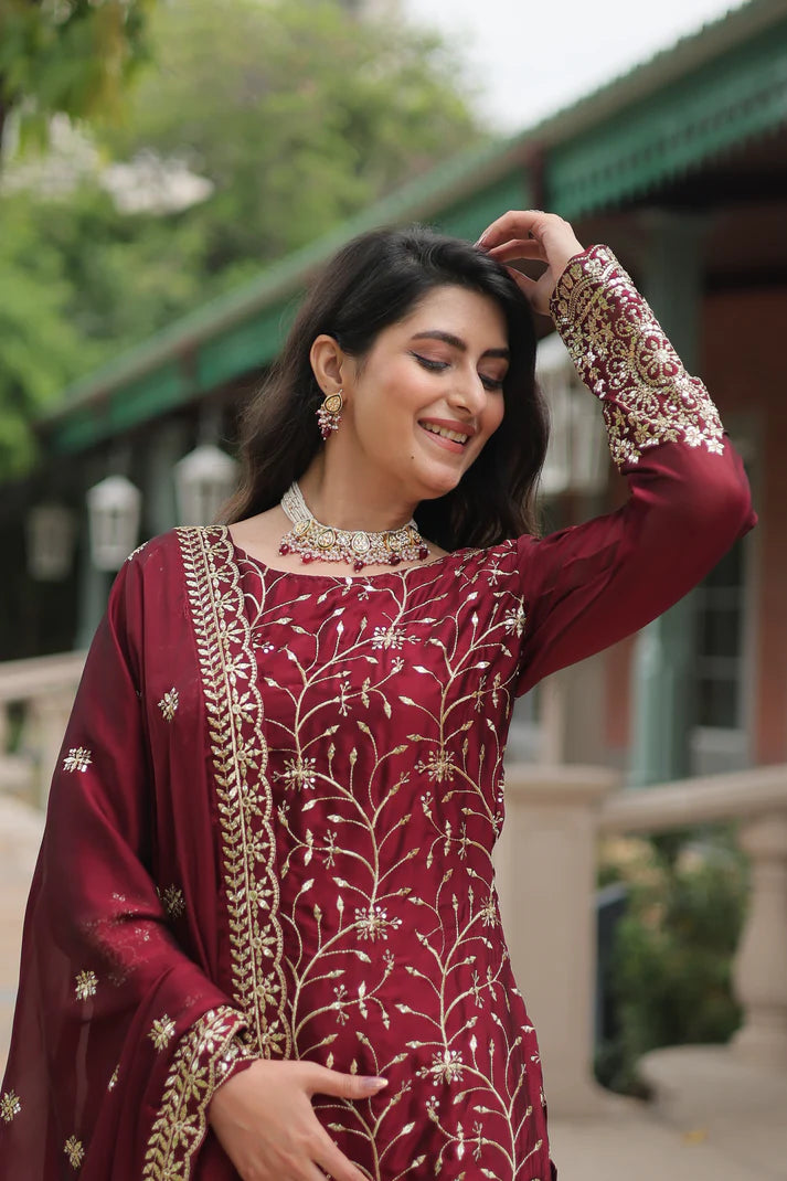 WEDDING SPECIAL RANGOLI SILK SEQUINS EMBROIDERED KURTI PLAZZO WITH DUPATTA(WD132) (01)