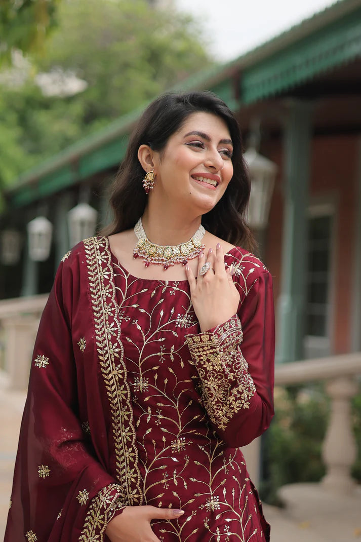 WEDDING SPECIAL RANGOLI SILK SEQUINS EMBROIDERED KURTI PLAZZO WITH DUPATTA(WD132) (01)