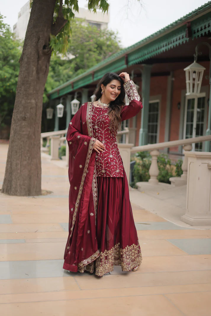 WEDDING SPECIAL RANGOLI SILK SEQUINS EMBROIDERED KURTI PLAZZO WITH DUPATTA(WD132) (01)