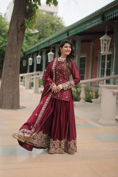 WEDDING SPECIAL RANGOLI SILK SEQUINS EMBROIDERED KURTI PLAZZO WITH DUPATTA(WD132) (01)