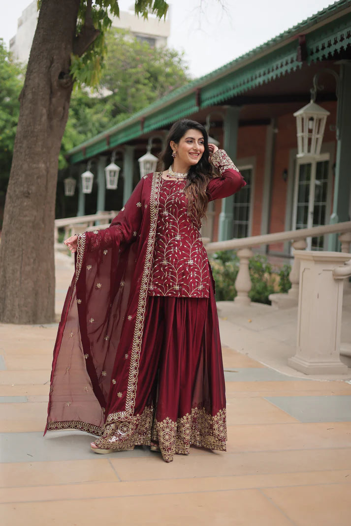 WEDDING SPECIAL RANGOLI SILK SEQUINS EMBROIDERED KURTI PLAZZO WITH DUPATTA(WD132) (01)