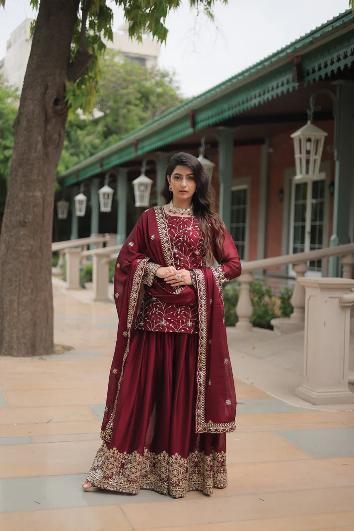 WEDDING SPECIAL RANGOLI SILK SEQUINS EMBROIDERED KURTI PLAZZO WITH DUPATTA(WD132) (01)