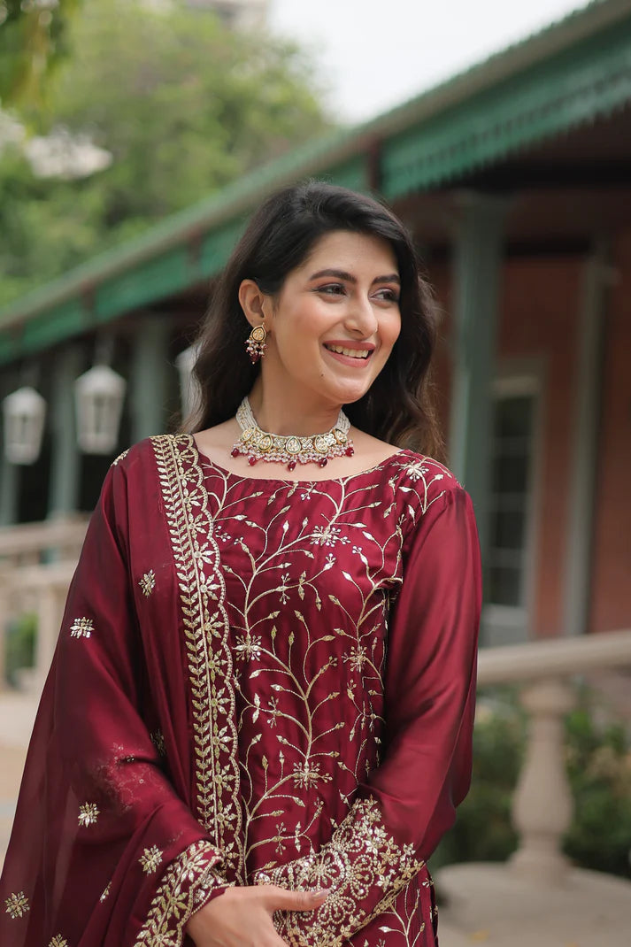 WEDDING SPECIAL RANGOLI SILK SEQUINS EMBROIDERED KURTI PLAZZO WITH DUPATTA(WD132) (01)