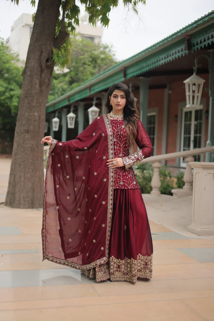 WEDDING SPECIAL RANGOLI SILK SEQUINS EMBROIDERED KURTI PLAZZO WITH DUPATTA(WD132) (01)