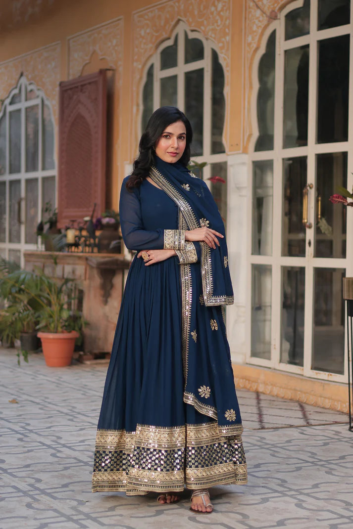 WEDDING SPECIAL FAUX BLOOMING EMBRIDERED GOWN WITH DUPATTA(WD52)