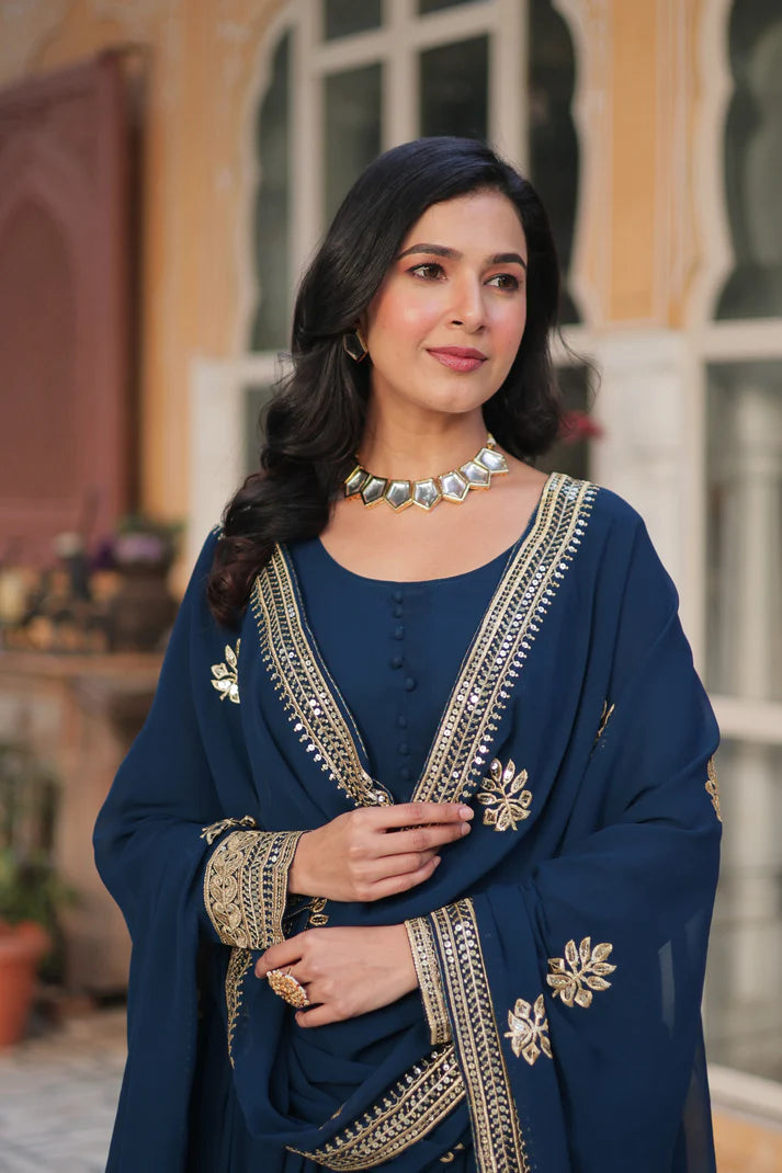 WEDDING SPECIAL FAUX BLOOMING EMBRIDERED GOWN WITH DUPATTA(WD52)
