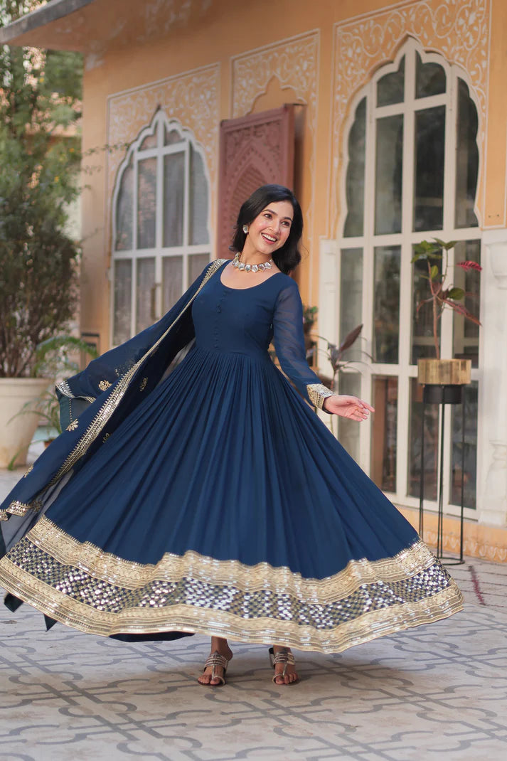 WEDDING SPECIAL FAUX BLOOMING EMBRIDERED GOWN WITH DUPATTA(WD52)