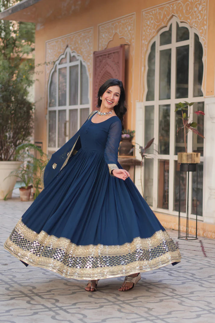 WEDDING SPECIAL FAUX BLOOMING EMBRIDERED GOWN WITH DUPATTA(WD52)
