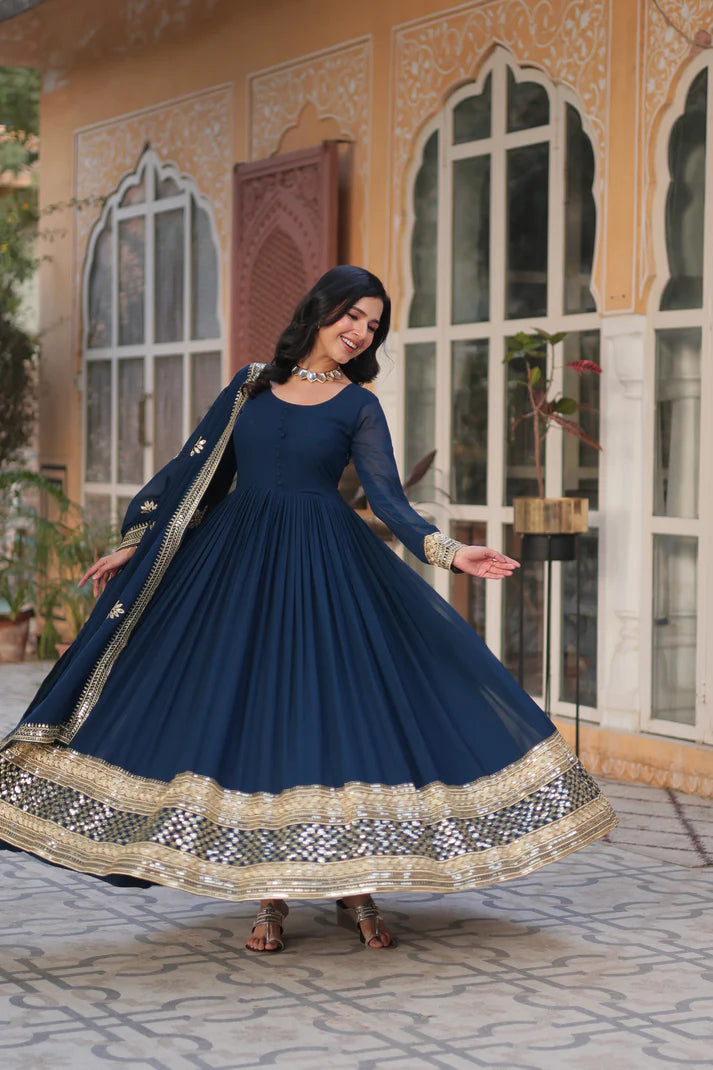 WEDDING SPECIAL FAUX BLOOMING EMBRIDERED GOWN WITH DUPATTA(WD52)