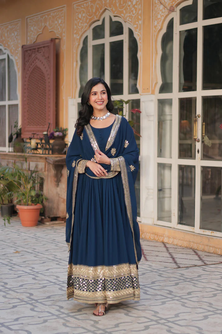 WEDDING SPECIAL FAUX BLOOMING EMBRIDERED GOWN WITH DUPATTA(WD52)