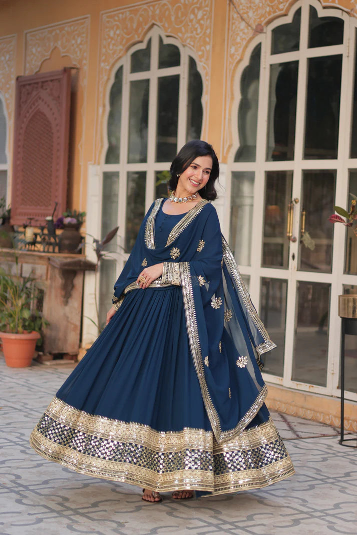 WEDDING SPECIAL FAUX BLOOMING EMBRIDERED GOWN WITH DUPATTA(WD52)