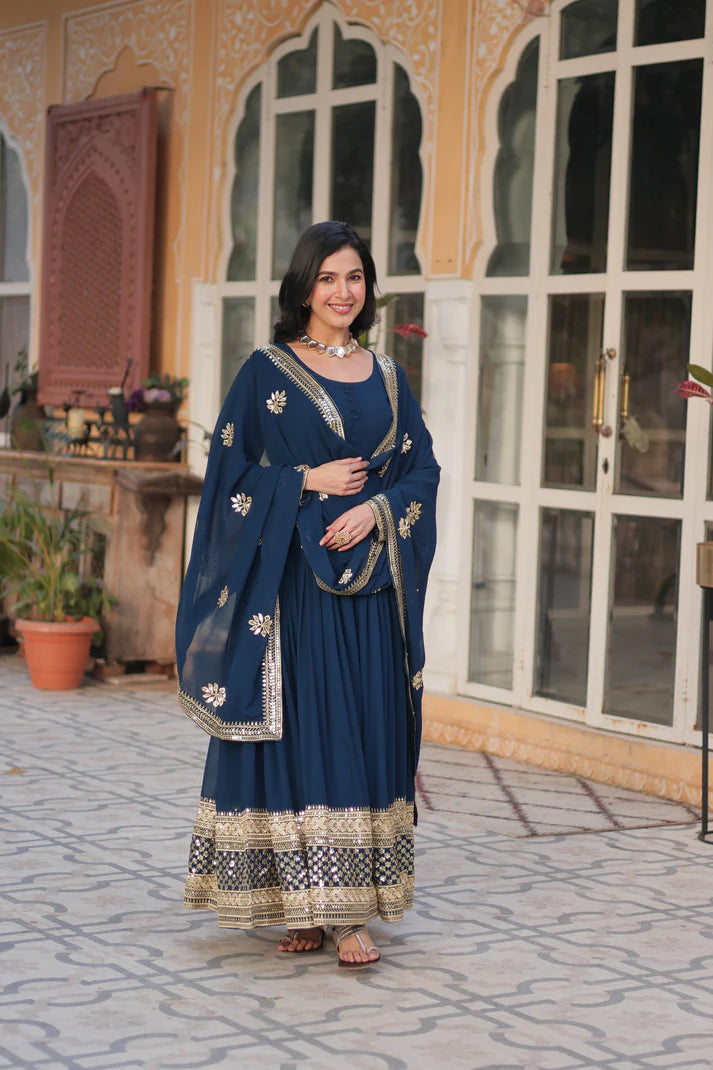 WEDDING SPECIAL FAUX BLOOMING EMBRIDERED GOWN WITH DUPATTA(WD52)
