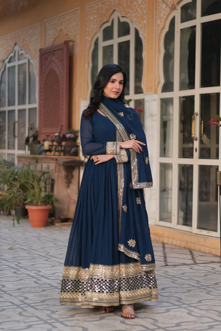 WEDDING SPECIAL FAUX BLOOMING EMBRIDERED GOWN WITH DUPATTA(WD52)