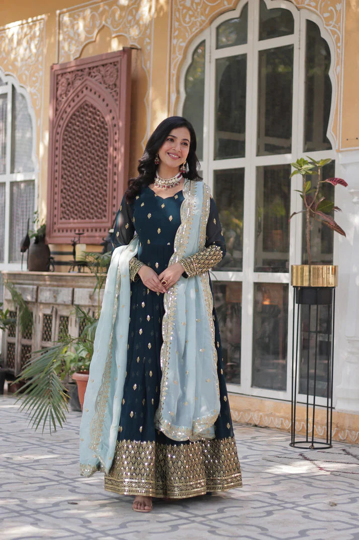 WEDDING SPECIAL BLOOMING EMBROIDERED GOWN WITH DUPATTA