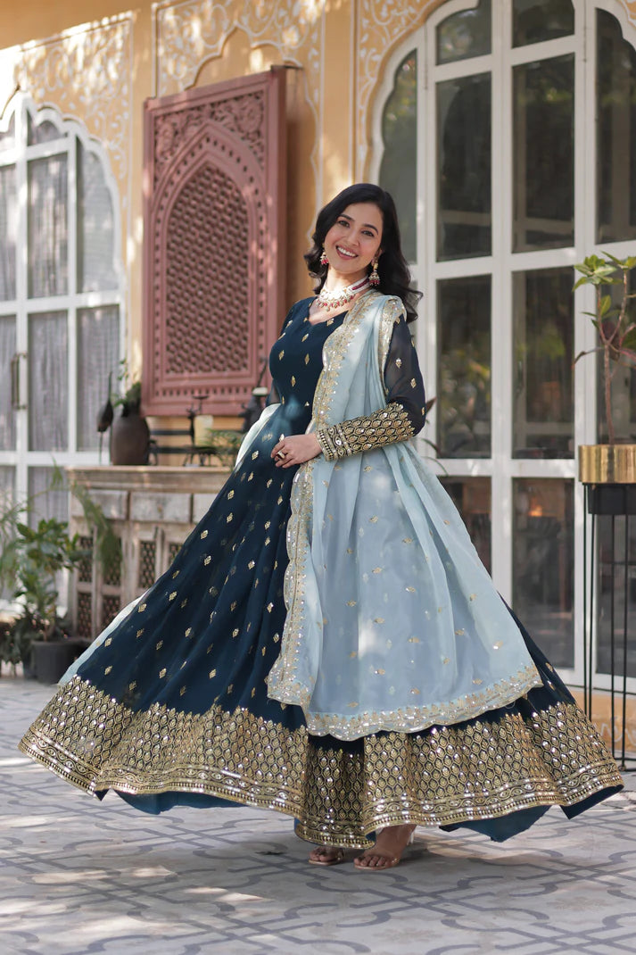 WEDDING SPECIAL BLOOMING EMBROIDERED GOWN WITH DUPATTA