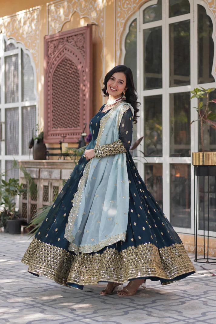 WEDDING SPECIAL BLOOMING EMBROIDERED GOWN WITH DUPATTA