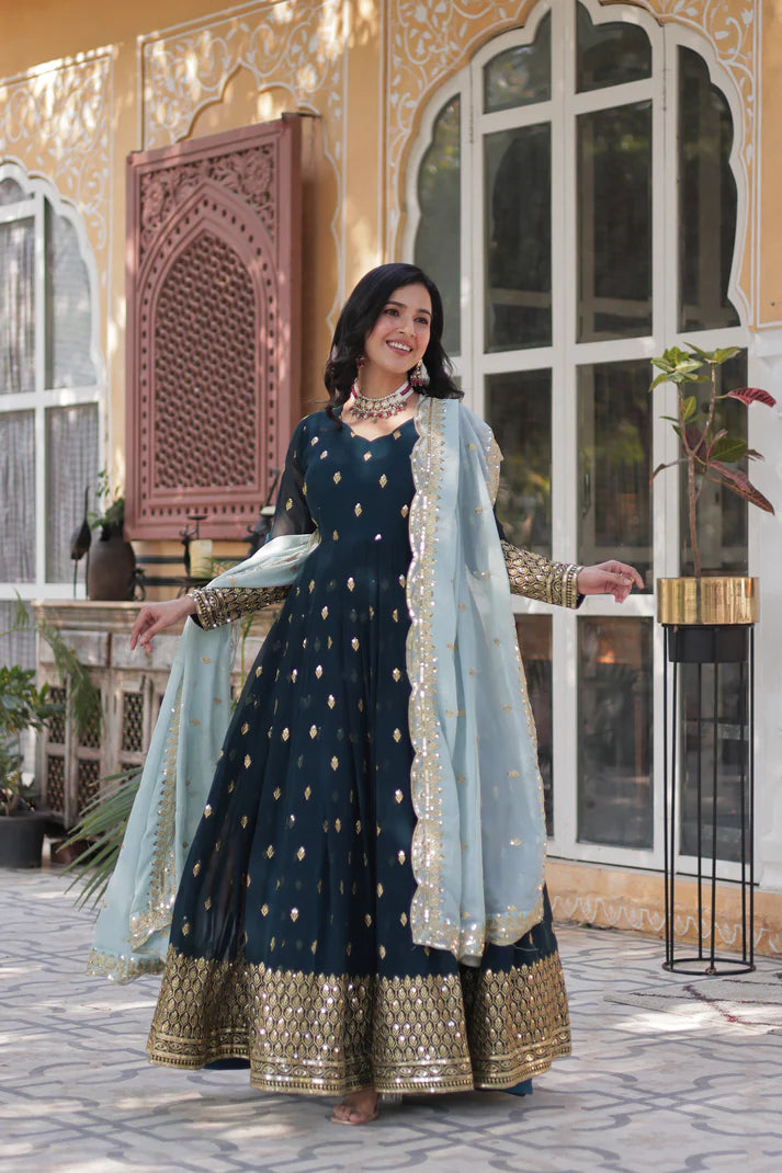 WEDDING SPECIAL BLOOMING EMBROIDERED GOWN WITH DUPATTA