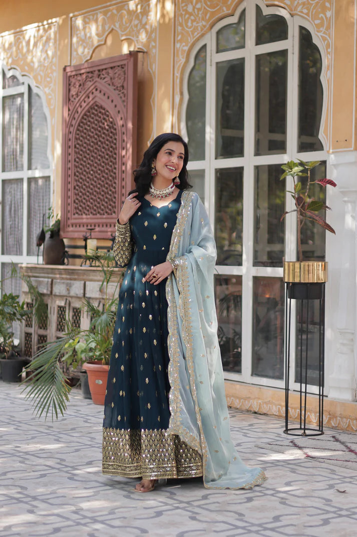 WEDDING SPECIAL BLOOMING EMBROIDERED GOWN WITH DUPATTA
