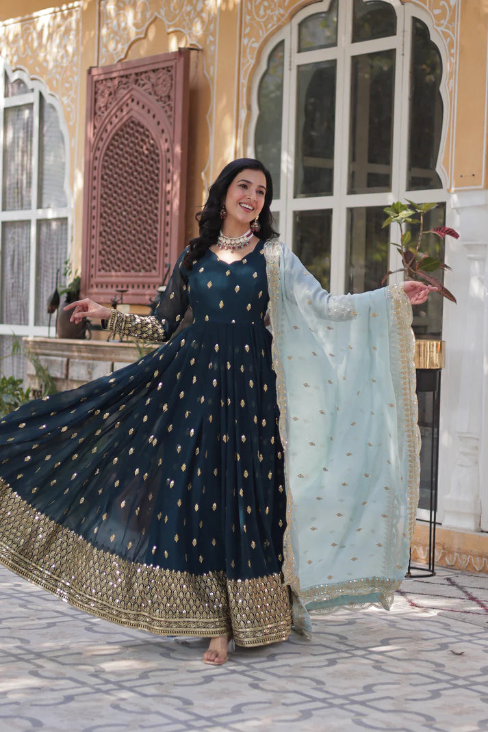 WEDDING SPECIAL BLOOMING EMBROIDERED GOWN WITH DUPATTA