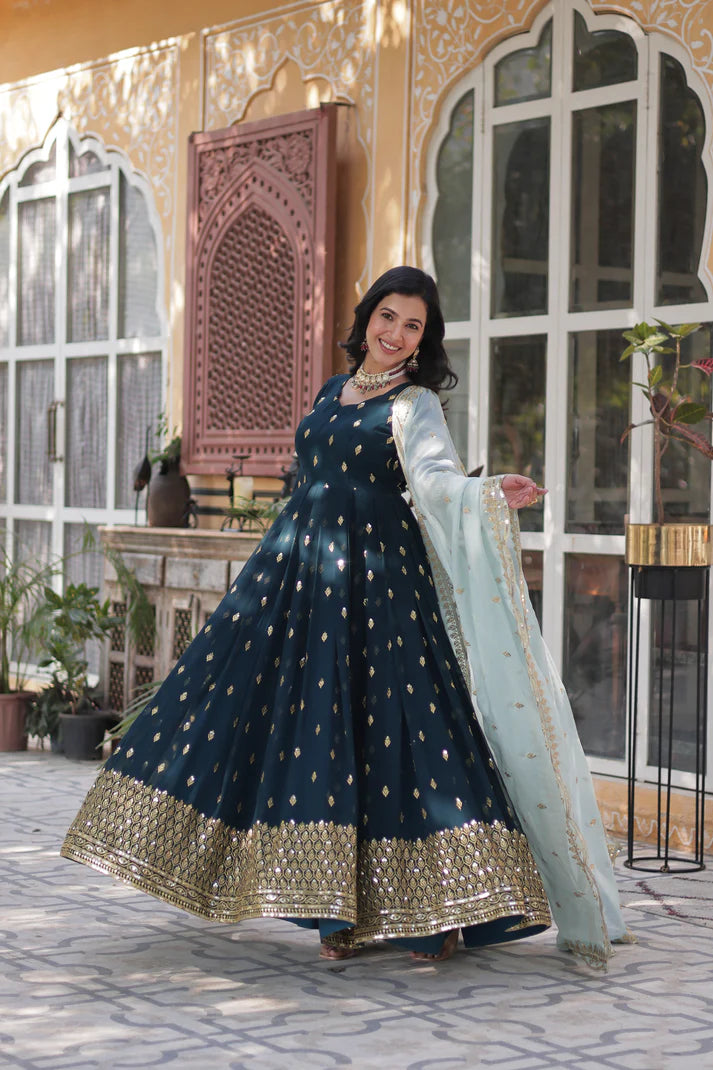 WEDDING SPECIAL BLOOMING EMBROIDERED GOWN WITH DUPATTA