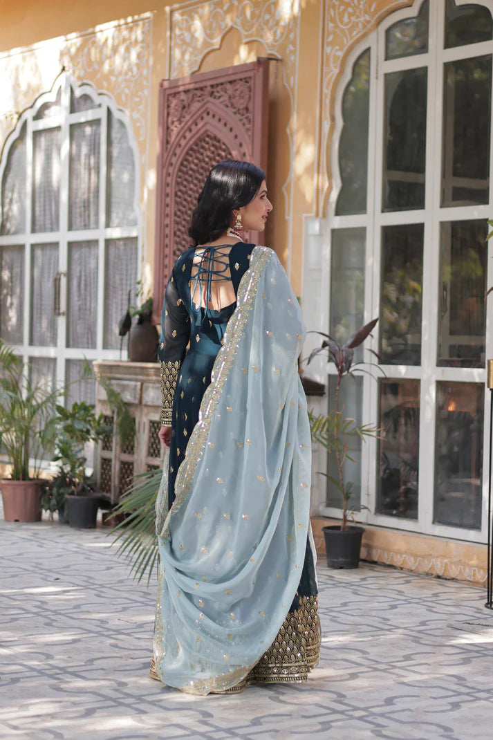 WEDDING SPECIAL BLOOMING EMBROIDERED GOWN WITH DUPATTA