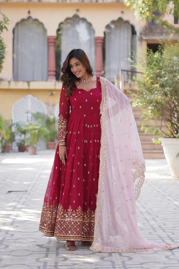 WEDDING SPECIAL FAUX BLOOMING GEORGETTE SEQUINS EMBROIDERED GOWN WITH DUPATTA(WD10))