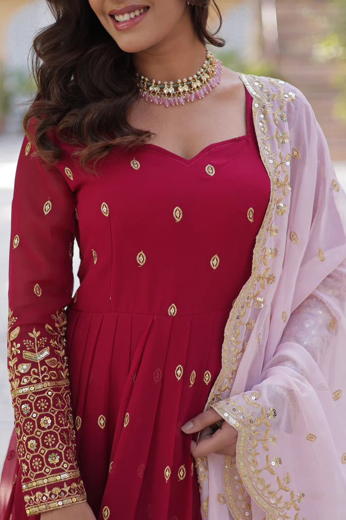 WEDDING SPECIAL FAUX BLOOMING GEORGETTE SEQUINS EMBROIDERED GOWN WITH DUPATTA(WD10))